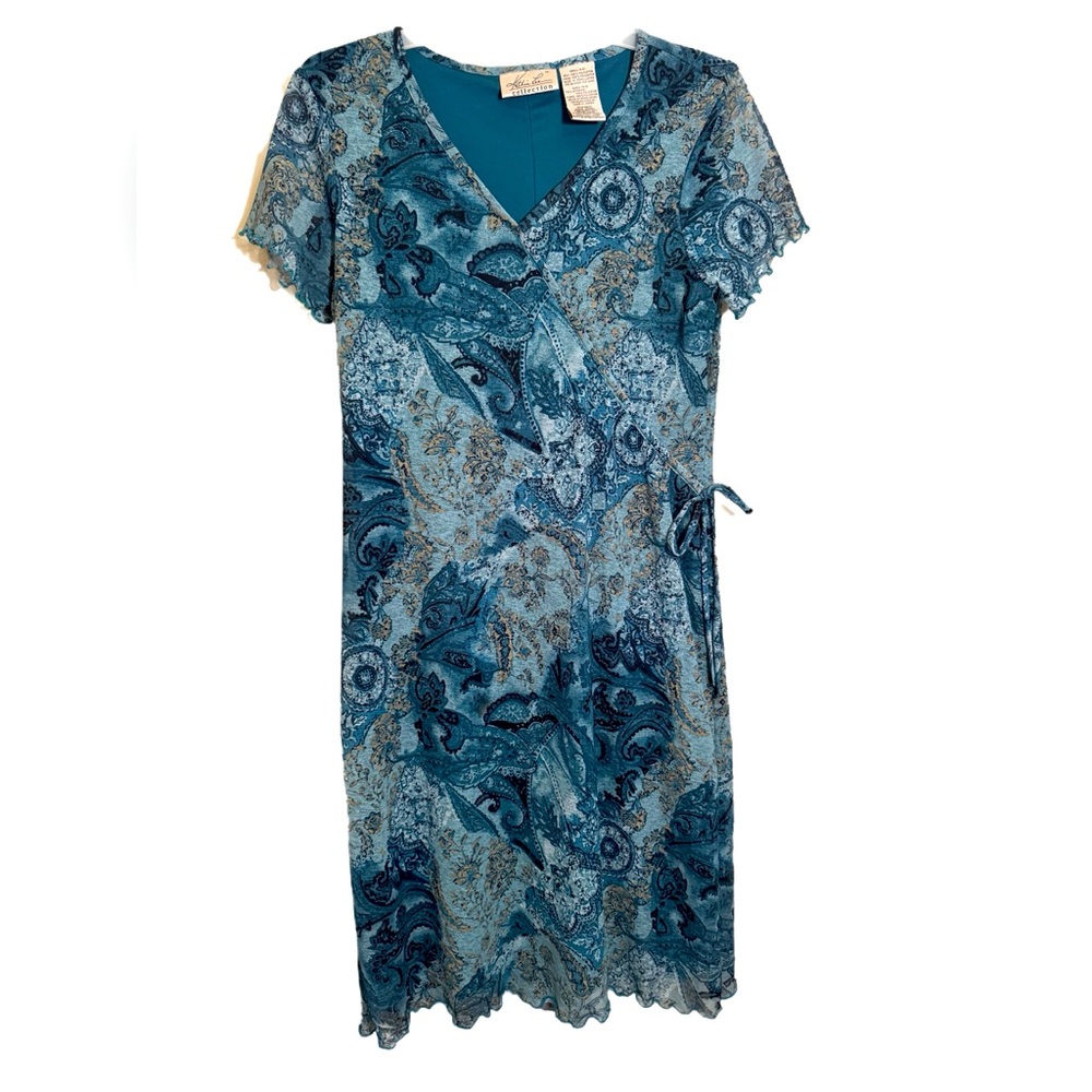 Kathie Lee Collection Lightweight Teal Paisley dress short sleeve size Small 4/6